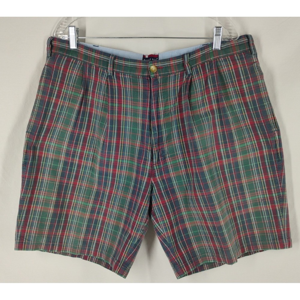 Vintage Bugle Boy‎ Mens 38 Faded Plaid Pleated Front Bermuda Shorts Y2K